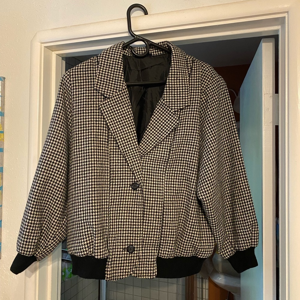 Vintage Houndstooth Bomber Jacket